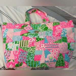 Lilly Pulitzer Mercato Tote Bag in Multi Lilly Loves Palm Beach Patchwork